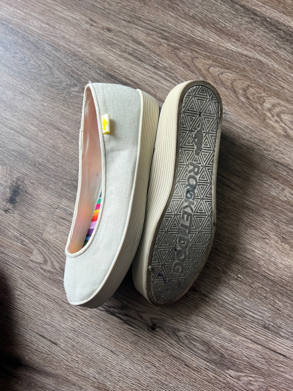 Rocket Dog Cream Canvas Ballet Flats with Rainbow Stripe Insole - Picture 4 of 5